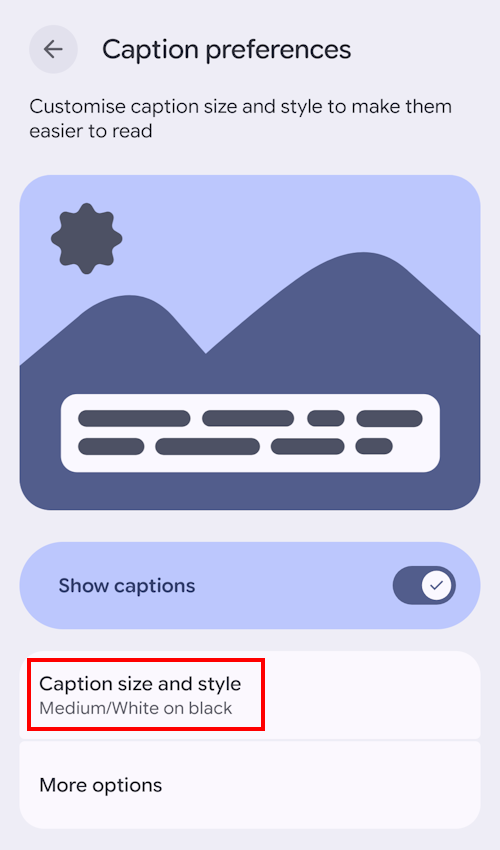 Tap Caption size and style